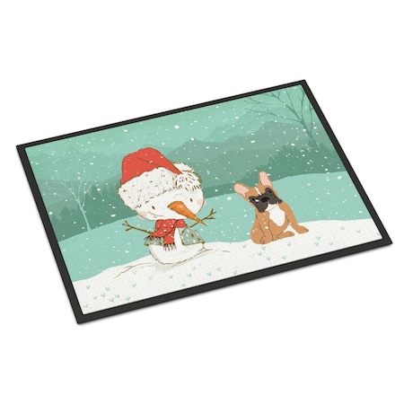 Carolines Treasures 18 x 27 in. Fawn French Bulldog Snowman Christmas Indoor or Outdoor Mat CK2086MAT
